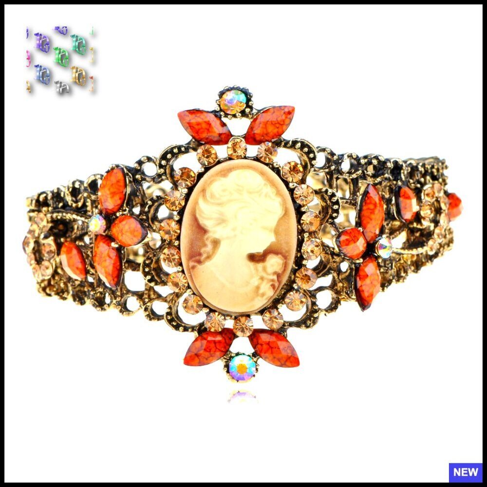 Antique Victorian Cameo Bangle Bracelet Elegant Vintage Cuff Adjustable Fit